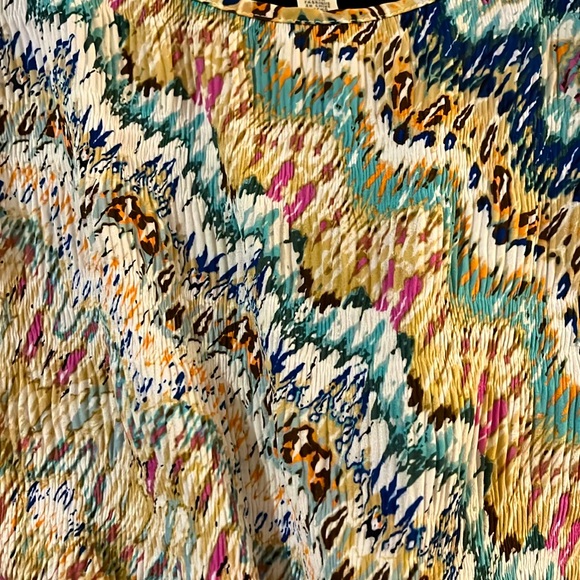 💙Spense M Multicolor balloon sleeve tunic.Micro pleated,elastic cuffs.(Flawed) - Picture 5 of 6